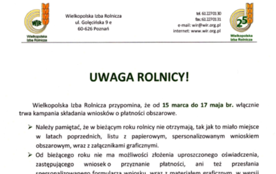 Zdjęcie do Uwaga Rolnicy!