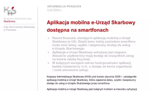 Zdjęcie do Aplikacja mobilna e-Urząd Skarbowy dostępna na smartfonach