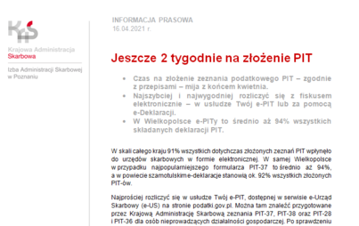 Zdjęcie do Jeszcze 2 tygodnie na złożenie PIT