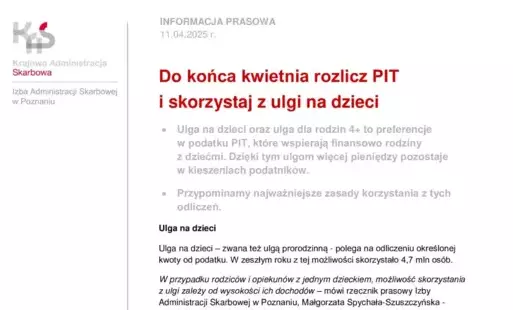 Do końca kwietnia rozlicz PIT i skorzystaj z ulgi na dzieci 