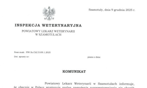 Komunikat Powiatowego Lekarza Weterynarii w Szamotułach