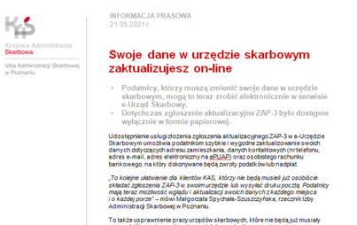 Zdjęcie do Informacja Urząd Skarbowy