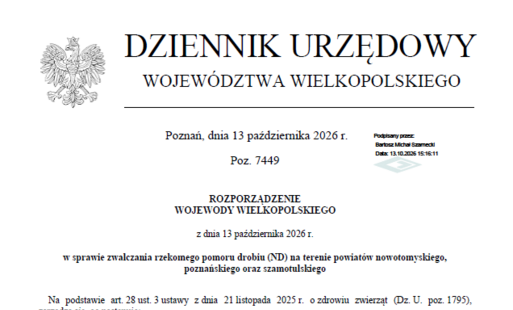 Zdjęcie do Rozporządzenie Wojewody Wielkopolskiego w sprawie rzekomego pomoru drobiu