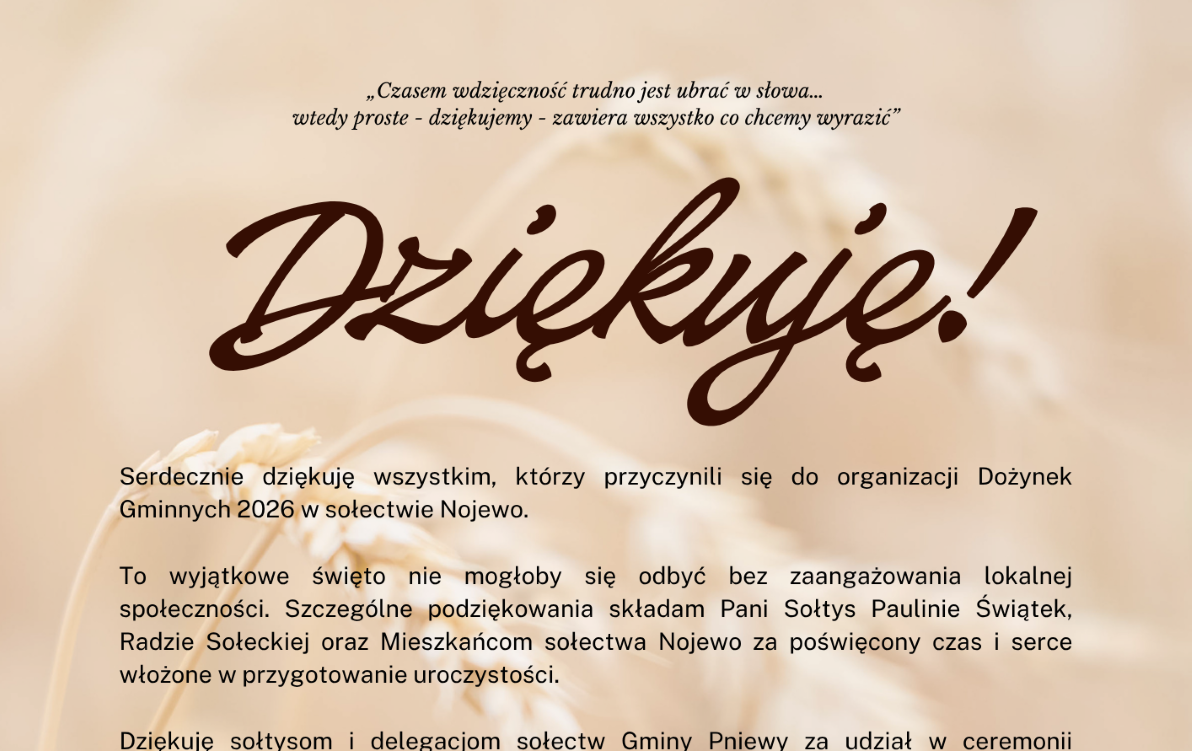 Podziękowania za organizację Dożynek Gminnych w Nojewie