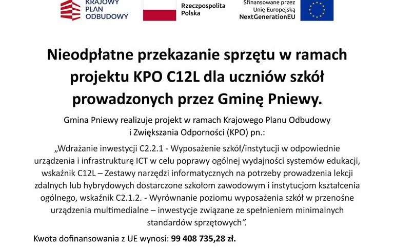 Sprzęt dla szkół w ramach KPO